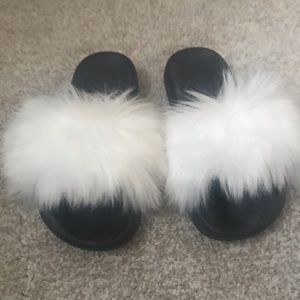Faux Fur Sandals - White Fur